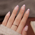 VSALON Press On Nails Short Almond, Hot Pink French Tip Glitter Nails, Salon Quality Opaque Soft Gel Fake Nails Kit - 32 PCS Stick on Nails in 16 Sizes with Glue & Cuticle Oil