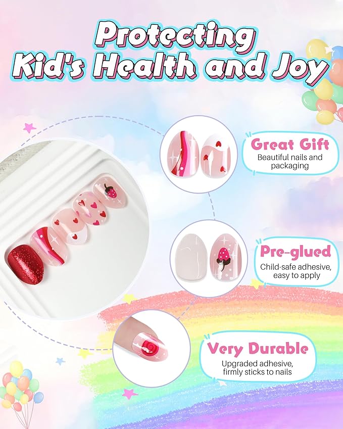 Press on Nails for Kids,tween Girls Trendy Stuff Fake Nails Kit,Pre-glue Glitter Stick on Nails for Kids 6-12 years old, Great for Girl Birthday Gifts,Parties&Makeovers Decoration