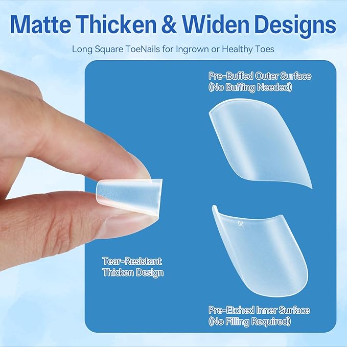 Upgraded Toe Nail Tips, Square Full Cover for Wide Long Nail Beds, Matte Pre-shaped Press on Toenails for Women Extensions Home DIY Nail Salon 300PCS 15Sizes