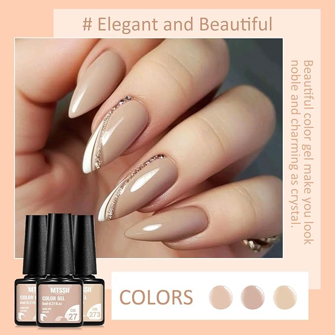 MTSSII Gel Nail Polish Set - 8 Colors Nude Gel Polish All Seasons Skin Tones Pink Neutral Brown Gel Polish Kit Soak Off LED Gel Nail Kit Manicure DIY Home