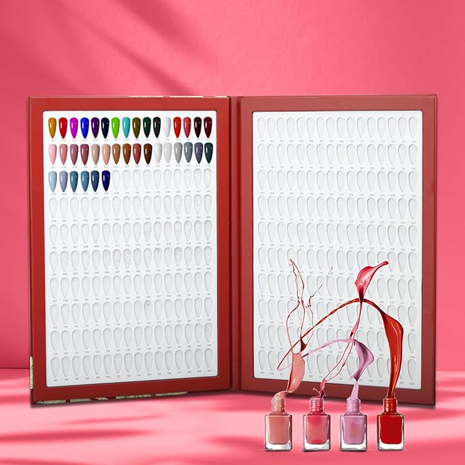 320 Nail Color Chart Book,Nail Color Display Book with 480 Nail Tips & 1-400 Number Labels,Professional Nail Color Swatches Book for UV Gel Polish Nails Art Design(Red)
