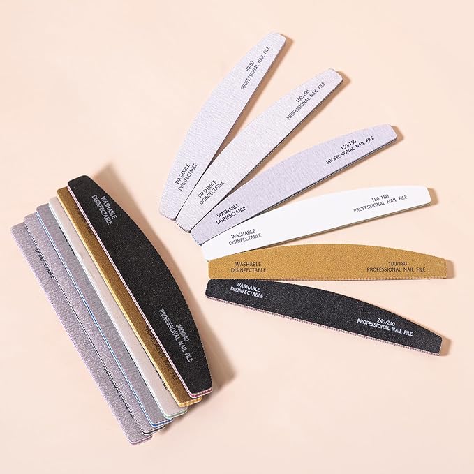 6PCS Nail Files Professional Double Sided 80/100/150/180/240 Grit Nail Files Emery Board White/Black/Gray Nail Kits Manicure Pedicure Tool & Nail Buffering Files for Home and Salon Use
