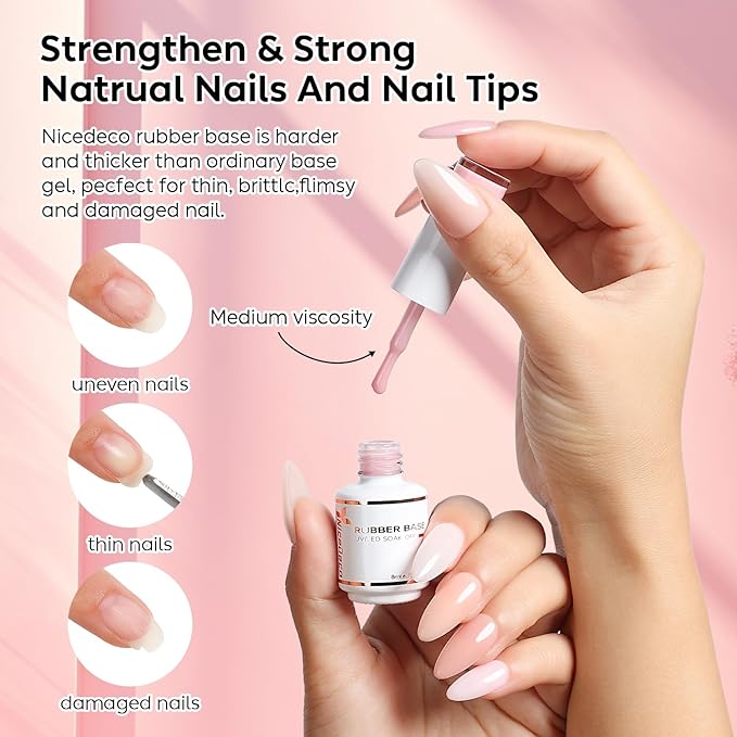 Nicedeco Hema Free Rubber Base Gel Polish for Nails 6 Pcs Cruelty Free Vegan Rubber Gel Nail Strengthener Nude Pink Nail Gel Polish Set 35