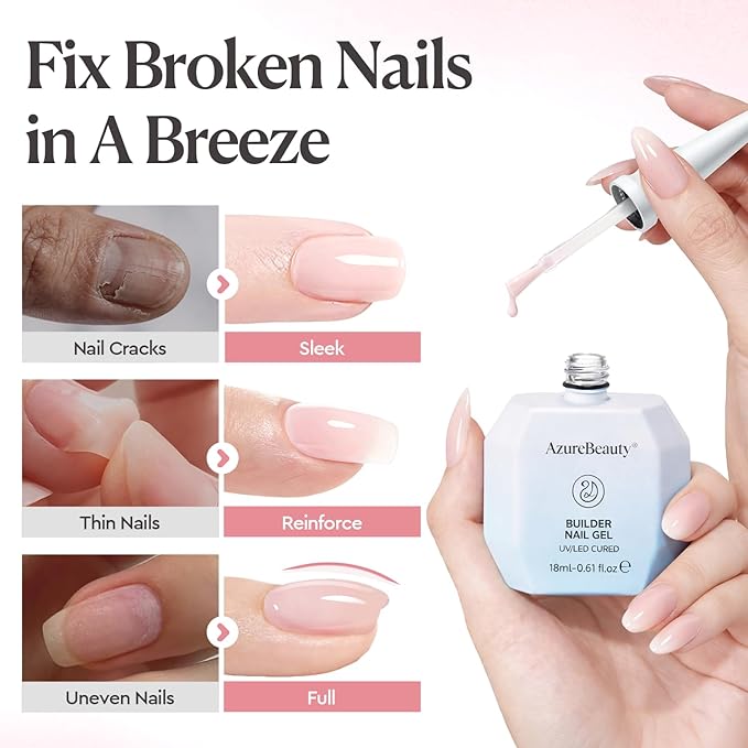 AZUREBEAUTY Builder Nail Gel, 18ml 7-in-1 Nude Pink, Beginner Friendly, 30-Day Nail Strengthener Extension Glue, For Home Salon DIY & Gifts