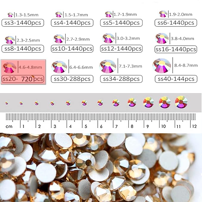Dowarm 720pcs SS20 Flatback Crystals, 4.8mm Flat Back Nail Crystals for Craft, Dance Costumes, Non Hotfix Rhinestones (SS20 / 4.8MM, Golden Shadow/Champagne)