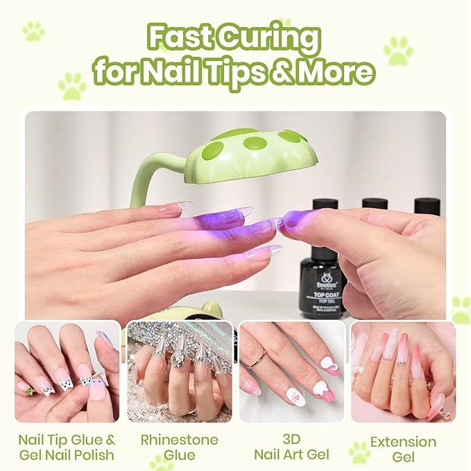 Beetles Gooseneck UV Nail Lamp - Meowgic LemonMeow Mini LED Nail Light with 3 Timer and Countdown Display Flash Cure Lamp for Gel Polish Nails Glue Builder Gel Smart Sensor Cordless Nails Dryer