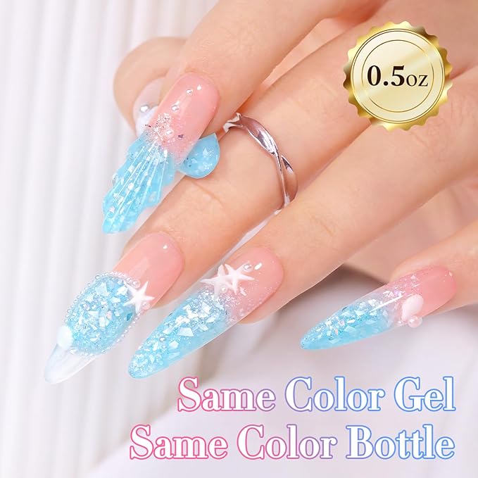 Double Rhythm 0.5Oz Glitter Gel Polish Same Color Same Bollte Shimmer Reflective Color for Nail Art Salon DIY Soak Off 15ml Nail Lamp Gel Polish at Home (Candy Blue-B1201)