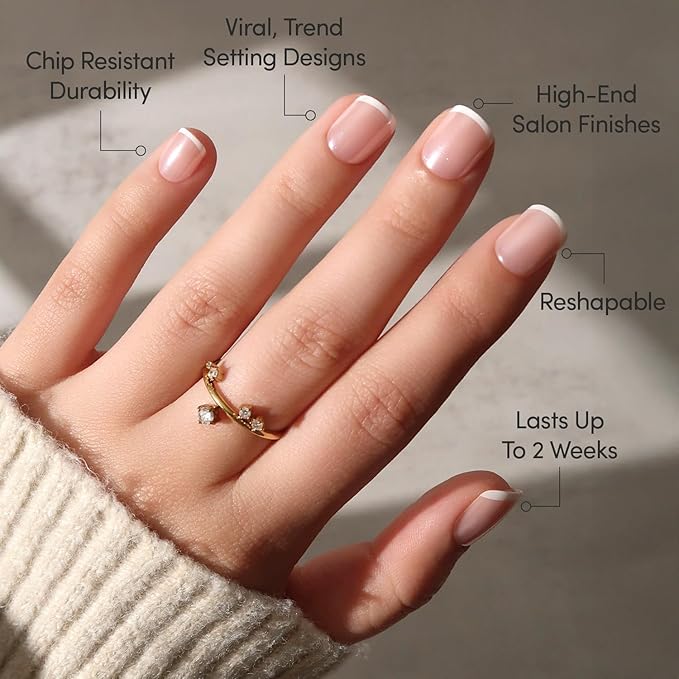 Glamnetic Press On Nails - Pearly Please | Super Short White French Tip Fake Nails, Extra Short Salon Quality French Manicure | 12 Sizes - 30 Nail Kit with Glue