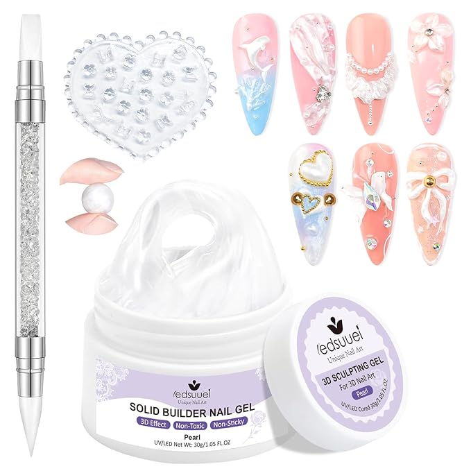 Pearl 3D Nail Gel LEDSUUEI: 30g Solid Nail Glue Gel Non-Sticky Molding Gels for Nails White Sculpting U V LED Soak Off Gels for Carving