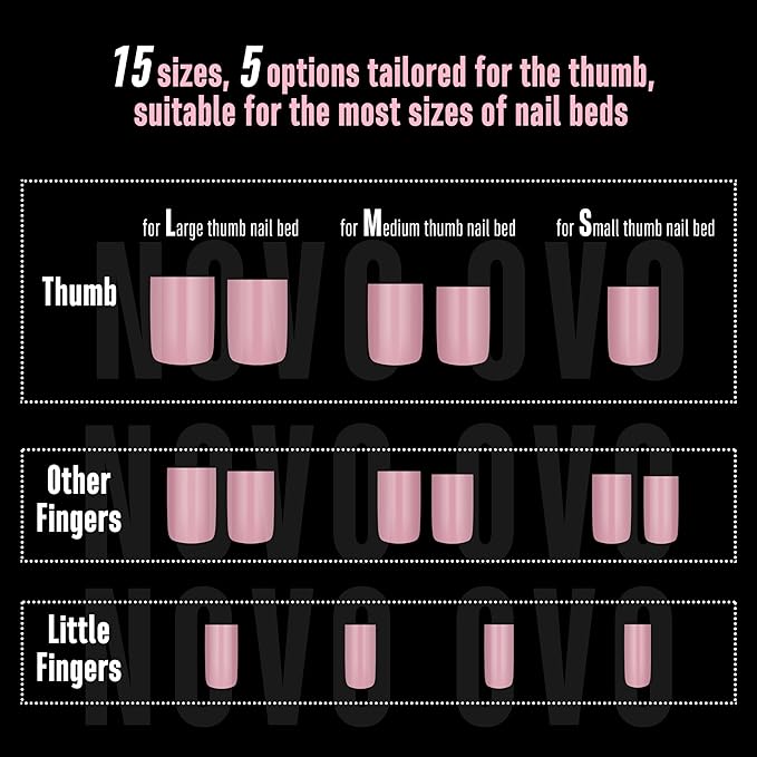 NOVO OVO Short Sharp Square Nail Tips Press on Pure Color BERRY PINK, Need Builder Gel Top Coat Nail Glue, Soft Gel Matte Fake Nail Extension, Full Cover False Nails for Salon DIY x 15 Sizes 240 pcs