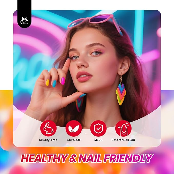 Beetles Jelly Gel Nail Polish Set, 6 Colors Summer Neon Gel Nail Polish Kit Sheer Transparent Effect Hot Pink Red Blue Yellow Green French Nail Art Tropical Glow Series Manicure Gift for Women