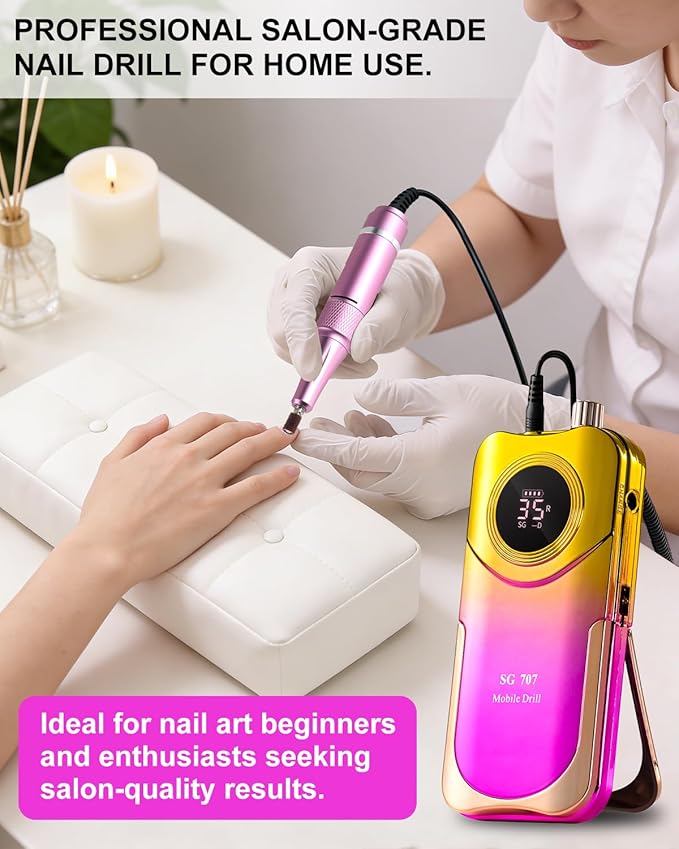 Professional Electric Nail Drill Kit 35000RPM with 14PCS Bits Purple Gold Portable Rechargeable Cordless File Machine for Acrylic Gel Powder Nails and Manicure Pedicure Toenail Tool Salon Set