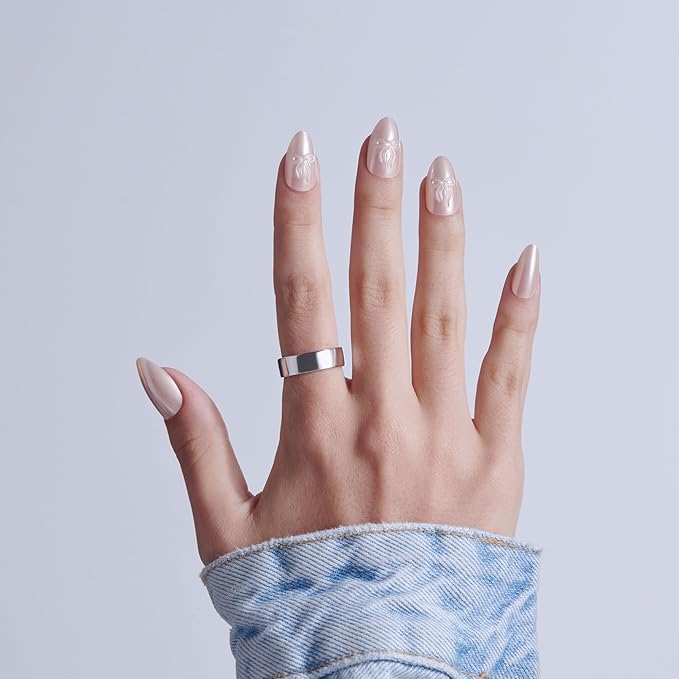 KISS GLAM, Press On Nails, Nail glue included, 'Ripple', Pink, Medium Size, Almond Shape, Includes 32 Nails, 2g Glue, 1 Manicure Stick, 1 Mini File