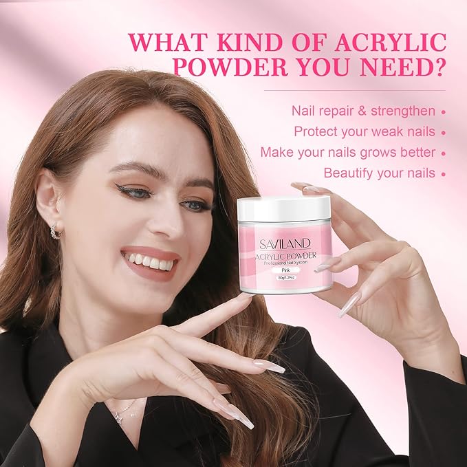 SAVILAND 5.29OZ Pink Acrylic Powder: Chip-Resistant Acrylic Nail Powder for Salon Effect Nail Extension 3D Carving Frech Manicure Long-Lasting for Begginers Home DIY Nail Salon