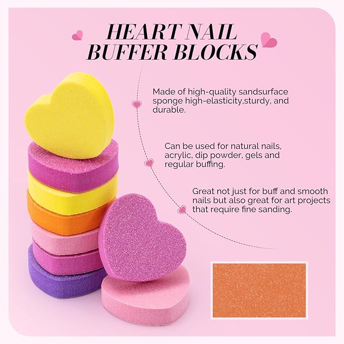 MelodySusie Heart Shape Mini Nail Buffer Block,100/180 Grit Double-Sided Sponge Nail File,Professional Nail Polishing Tools for Shaping and Smoothing,Suitable for Manicures and Pedicures,50 Pcs