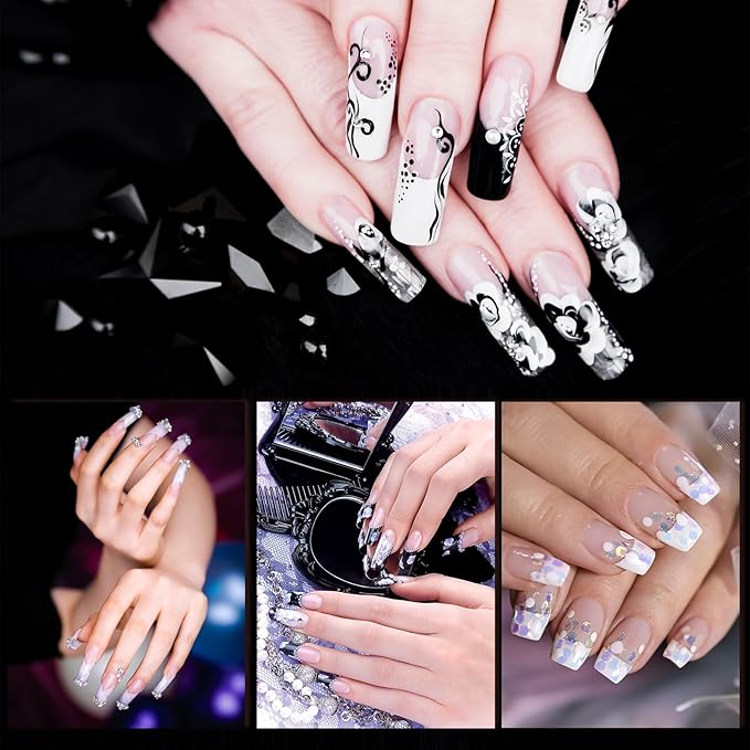 ELLEWIN 480PCS Natural Clear and White Nail Tips, Natural C Curve Half Cover for Acrylic Nails Kit, 10 Sizes Soft Square Fake Nails Gel Nail Extension for Salons and Home DIY Gifts
