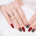 Fake Nails Set Red Medium Square Bling Glossy Rhinestone False Nail Tips, Press On Nails, Artificial Art Nails Finger Manicure for Women and Girls(CDJ0002-M)