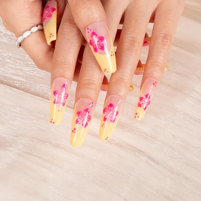 LOVFUL Press on Nails Waikiki Beach | Handmade with Full Covered Crystals | Reusable Full Cover Nails | Coffin Classic Regular 1.3 in | H285-S