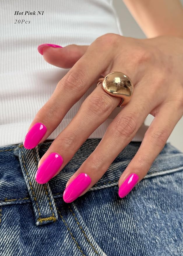 Semi Cured Gel Nail Strips (Hot Pink N1), Solid, 20 Pcs Summer Gel Nail Wraps, Stickers, Salon Quality, Works with Any UV Lamps
