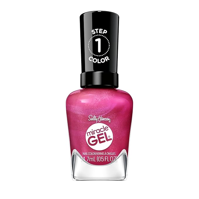 Sally Hansen Miracle Gel Supercharged Pinks Nail Polish | Salon Quality Gel-Like Formula, Two-Step System, No UV Light Needed, Long Lasting | 531 Berry Best Effort | Berry Pink Pearl Nail Color