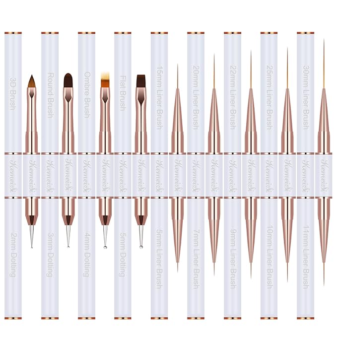 Nail Art Brush Set, 9PCS Double-Ended Acrylic Liner Brush Dotting Pen for Gel Polish, Nail Design Tools for Professional Manicure DIY Home Salon