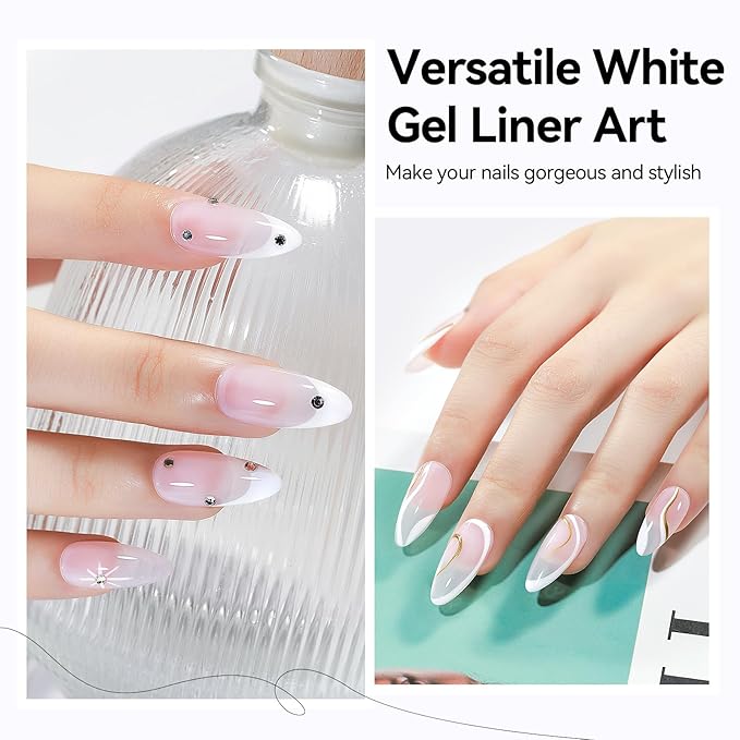 MIZHSE Gel Liner Nail Art, White and Black Painting Gel Polish, Glossy Effect Drawing Line Stripe Swirls French Nail Design DIY Manicure Soak Off Nail Art