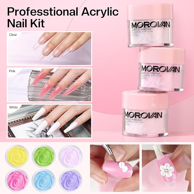 Morovan Acrylic Nail Kit for Beginners: Professional Nail Kit Set with Acrylic Powder Glitter Full Nail Starter Kit for Nail Extensions