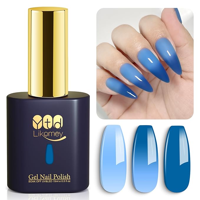 YTD Likomey Color Changing Gel Nail Polish,15ml Light Blue To Blue Mood Temperature Change Colors Thermal Ombre Salon Home Fall Winter Manicure UV Varnish,WB205