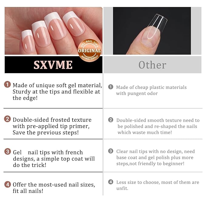 Long Coffin French Tip Press on Nails - 300Pcs Pre-applied Tip Primer, Natural Nude Pink Fake Nails Extensions, White French Nail Tips, Gel Nail Kit for Women Girls DIY