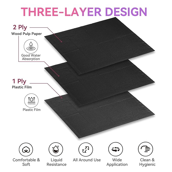 Makartt Disposable Nail Mats: 20 Pcs Foldable 3 Ply Waterproof Nail Art Table Mats, 13 x 18 in Absorbent Manicure Desk Pads for Salon Manicure Tattoo, Black