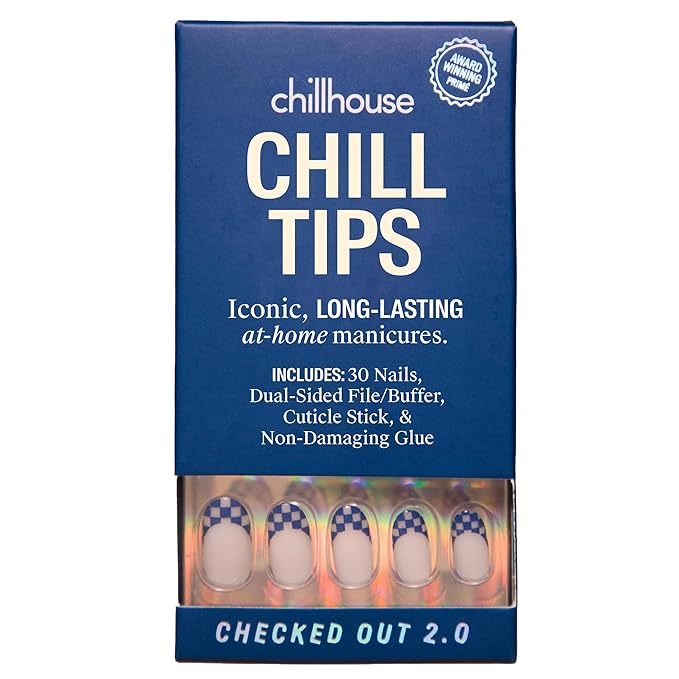 Chillhouse - Chill Tips, Press on Nails Kit - Checked Out 2.0 (Oval) - 24 Nail Shapes & Sizes - Up to 2 Weeks of Wear - Customizable Fit - Reusable - Latina Founded & Women Owned - Beauty & Self Care