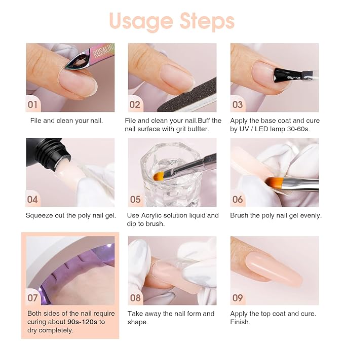 ROSALIND Nude Poly Extension Gel, 60ml Hot Poly Nail Gel for Nail Art Decoration,Builder Nude Gel Nails Thickening Extension Easy to DIY Use at Home Need UV Lamp
