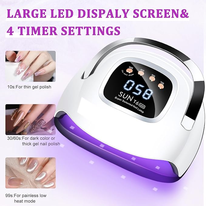 LKE UV Nail Lamp, 72W LED Nail Lamp Nail Dryer Light for Nails with 3 Timer Setting & LCD Touch Display Screen for Home and Salon Use (B-White)