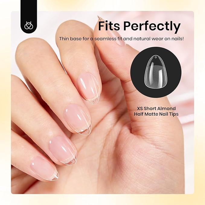 Beetles Gel Nail Tips Almond, Extra Short 288Pcs 12 Sizes Etch-X Full Cover Soft Acrylic False Nail Tips Almond Shape Easy DIY Nail Extension Art Salon Gift for Women