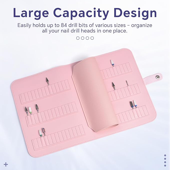 Nail Drill Bits Holder Portable PU Leather Nail Drill Bit Storage Bag 84 Holes Nail Bits Displayer Organizer Large Space Snake Print Nail Drill Bit Organizer (Drill Bits Not Included) (Pink)
