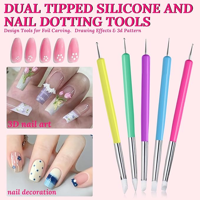 Nail Stand For Press On With Nail Art Brushes Nail Holder For Painting Practice Display Presson Nails Nail Art tools Set with Nail Dotting 3D Sculpting tools, Practice Kit Tech (Clear, Large)
