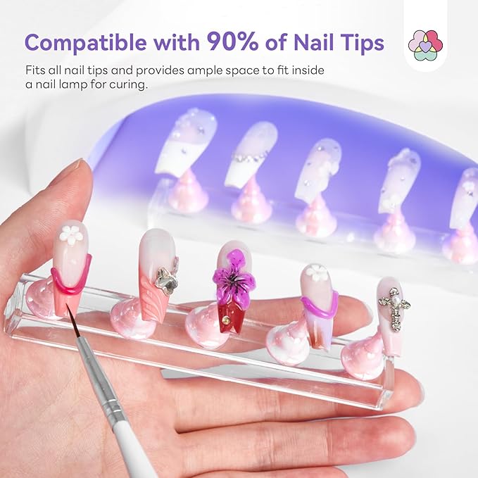 SAVILAND Nail Stand for Press On Nails: 1 Heart Shaped Acrylic Magnetic Nail Holder for Painting Nails 2 Sets Nail Stand False Nail Tips with 200 Double-Sided Tape Home DIY Nail Art Tool Beginner