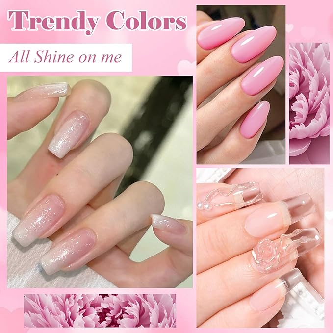MEET ACROSS 7Pcs Solid Builder Nail Gel 5 IN 1 Solid Builder Gel for Nails Clear Pink Sliver Non-Stick Hand Nail Extension Gel Manicure DIY for Women