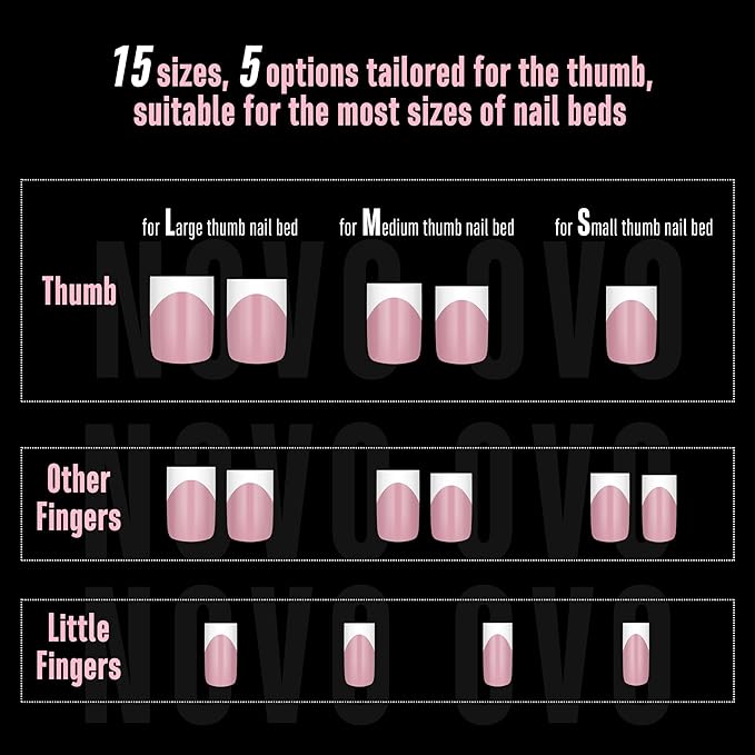 NOVO OVO Short Sharp Square White French Tip Nail Tips Press on BERRY PINK, Need Builder Gel Top Coat Nail Glue,Soft Gel Fake Nail Extension, Full Cover False Nails for Salon DIY x15 Sizes 240 pcs