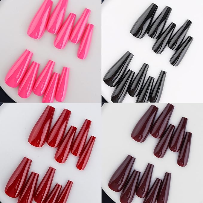 AddFavor Long Coffin Press on Nails Full Cover Ballerina Fake Nails Glossy Acrylic Artificial False Nail Tips for Women and Girls, 576pcs, 24 Pure Colors