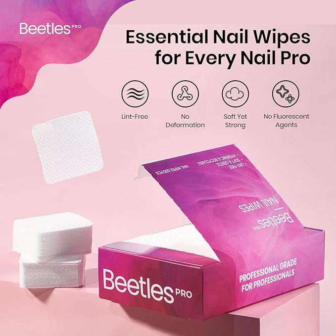 Beetles Pro 600-Pcs Lint Free Nail Wipes – Professional Soft Cleaning Wipes Nail Polish Remover Pads Non-Woven Fabric Nails Cleaning Pads for Nails Care, Gel Polish – Salon Quality Manicure Tool