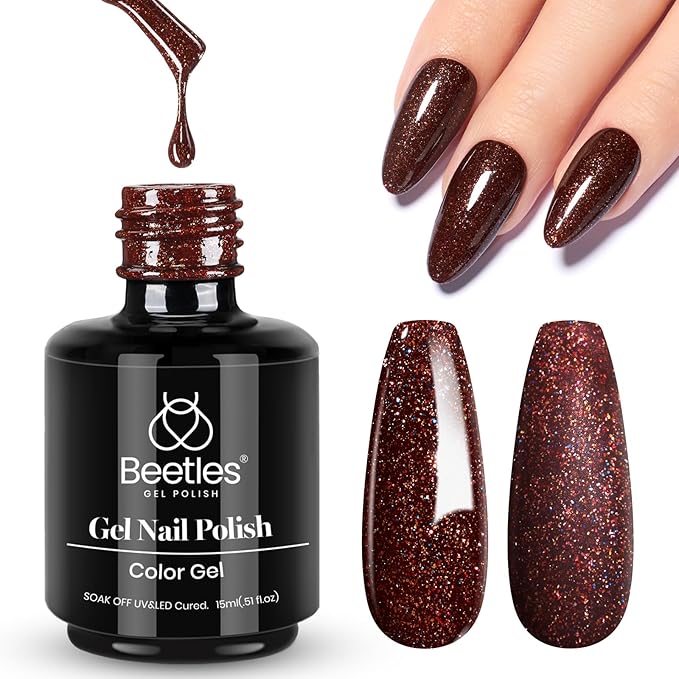 Beetles Brown Glitter Gel Nail Polish, 15ml Chocolate Brown Jazz Club Soak Off Gel Polish Nail Art Manicure Salon DIY Gift for Women