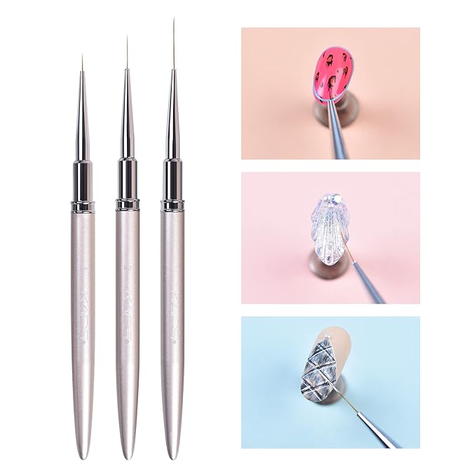 3pcs 100% Kolinsky Sable Nail Art Striping Brush Liner Pen Set for Nail Art Design Drawing Painting Professional Manicure Tool for Salon&DIY(3pcs Liner Brushes)