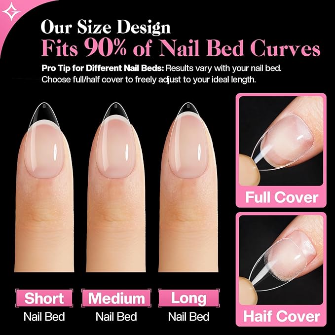 Short Gel Nails Kit: Perfect Natural-Looking 12 Sizes Almond Clear Press on Nail Tips - Professional Acrylic Nail Extensions Full Cover Pre-Shaped Fake Nails for Salon DIY at Home(312pcs)