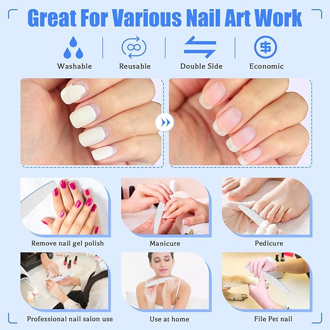 BLESWIN Nail Files 180/240 Grit, 25 Pcs Professional Double Sided Emery Board, Reusable Washable Coarse Tool for Acrylic & Gel Nails, Home Salon Application