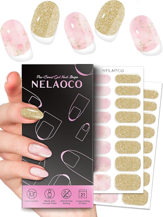 Nail Polish Strips – 32PCS UV Free Salon Quality Wraps, Long Lasting Gel Nail Stickers for Women (Rose Mirage Pink)