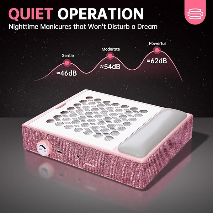 Nail Dust Collector, Cordless Dust Collector Nail Tech, Professional 550PA Vacuum Fan Vent Dust Extractor Quiet Dust Suction Machine for Acrylic Nails Polishing, Nail Salon&Home