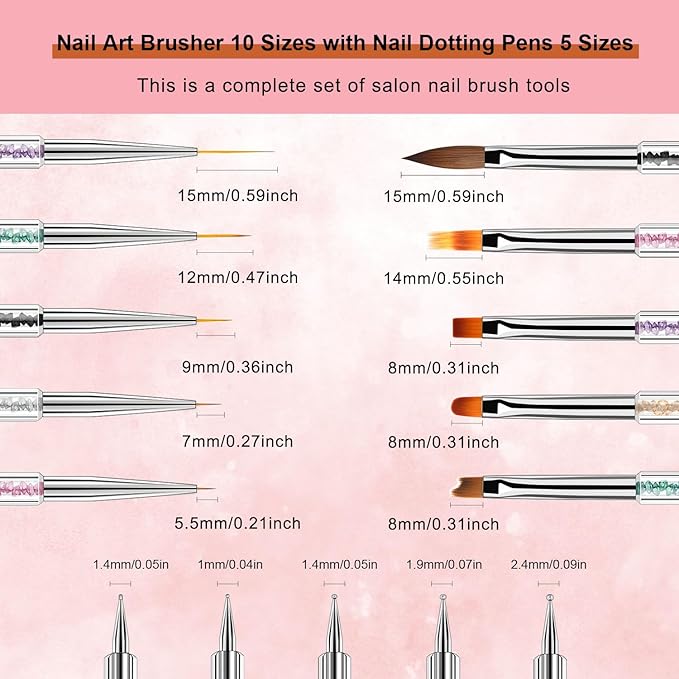 Nail Art Brushes Set,10pcs Nail Brushes for Nail Art with Nail Liner Brush and Nail Dotting Pens Professional Double-Ended Nail Art Brush Kit For Nail Drawing Nail Design Brush Gel Nail Brush