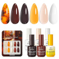 Beetles Blooming Gel Polish Set - Amber Traces 5 Colors Gel Polish Kit White Jelly Nude Brown Amber with 1 Bottle Blooming Gel 15ml Soak Off Uv Nail Art Gfit for Women