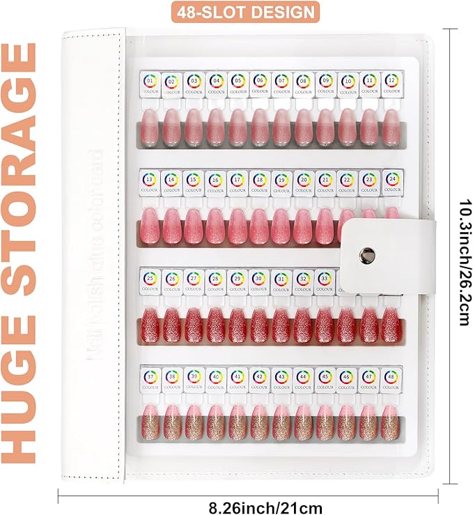 96 Magnetic Nail Swatch Book,Leather Nail Color Display Book with 96 Magnetic Tips & Number Labels,Professional Nail Salon Color Display Book for Easy Preview & Storage ( 2 Page )